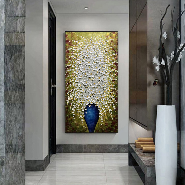  Oil Painting 100% Handmade Hand Painted Wall Art On Canvas Modern Palette Knife Painting White Plum Floral Home Decoration Decor Rolled Canvas No Frame Unstretched