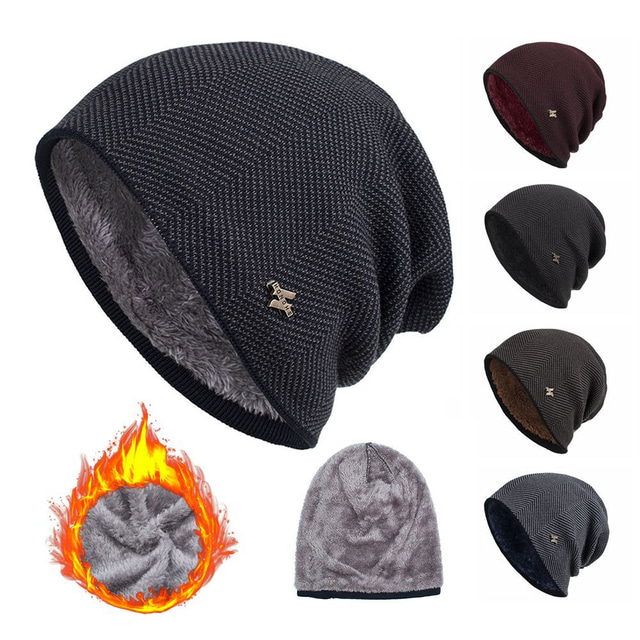  vinterhue strik beanie hatte til kvinder mænd fleece foret ski skalle kasket slouchy vinter hat