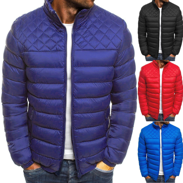  Men's Quilted Jacket Padded Jacket Bomber Jackets Diamond Winter Jacket Zip Up Stand Collar Rib Varsity Windproof Breathable Lightweight Outerwear Trench Coat Top Fishing Traveling Skiing