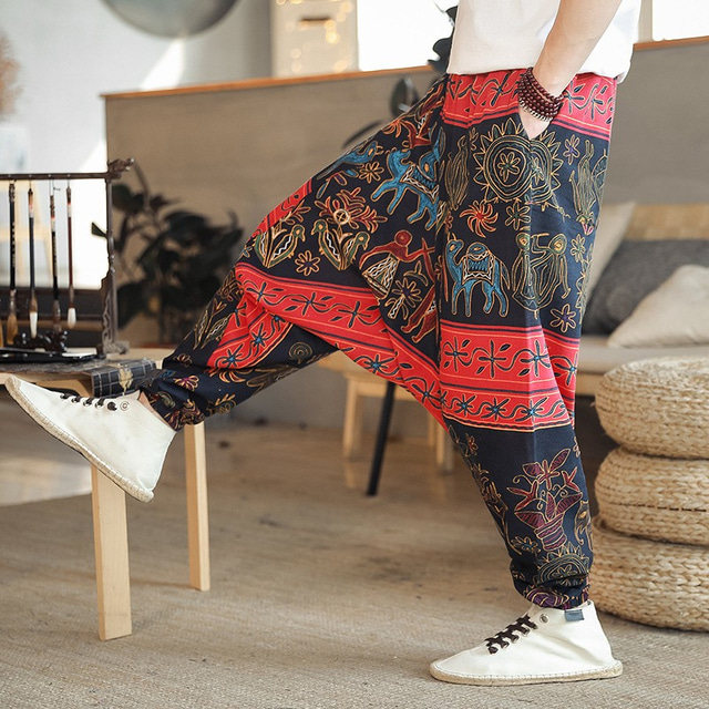  Per uomo Harém Pantaloni della tuta Pantaloni Pantaloni estivi cascante Vita elastica Cavallo basso Farfalla Astratto Floreale Traspirante Morbido Lunghezza intera Informale Giornaliero Cotone e lino