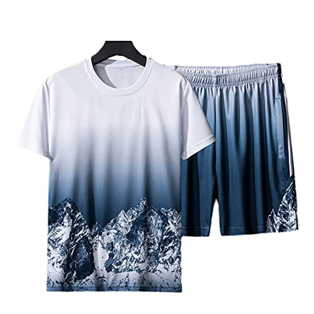  повседневный комплект мужская летняя градиентная спортивная одежда модная футболка с принтом шорты 2 шт. спортивные комплекты мужской спортивный костюм cbd364grey s