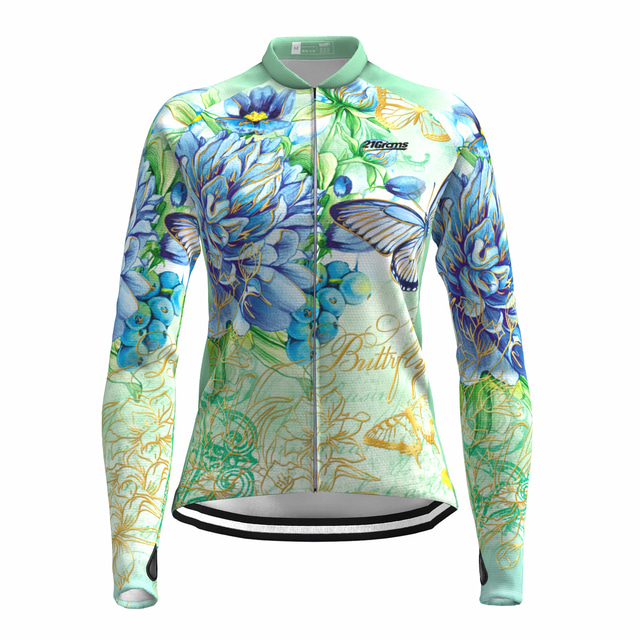  21Grams® Women's Cycling Jersey Long Sleeve Mountain Bike MTB Road Bike Cycling Graphic Butterfly Floral Botanical Shirt Green Purple Yellow Breathable Quick Dry Moisture Wicking Sports Clothing