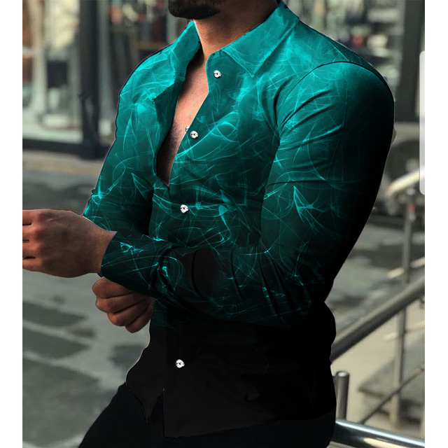  Hombre Camisa Camisa gráfica Geométrico Degradado Cuello Vuelto Blanco Verde Claro Rojo Azul Piscina Impresión 3D Diario Festivos Manga Larga Impresión 3D Abotonar Ropa Moda Design Casual Transpirable