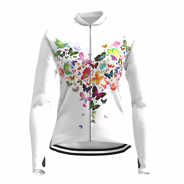  21Grams® Women's Cycling Jersey Long Sleeve Mountain Bike MTB Road Bike Cycling Graphic Butterfly Shirt White Breathable Quick Dry Moisture Wicking Sports Clothing Apparel / Stretchy / Athleisure