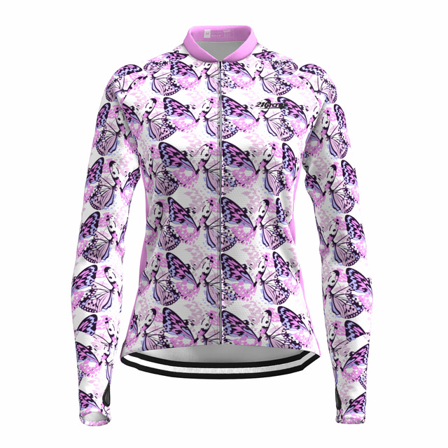  21Grams® Women's Cycling Jersey Long Sleeve Mountain Bike MTB Road Bike Cycling Graphic Butterfly Shirt Rosy Pink Breathable Quick Dry Moisture Wicking Sports Clothing Apparel / Stretchy / Athleisure