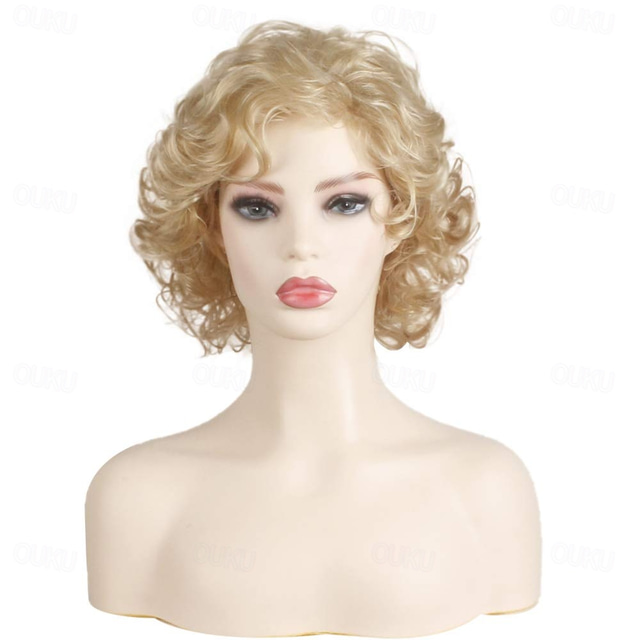  dominique mcelligott parrucca parrucche bionde corte per le donne bianche capelli biondi ondulati ricci naturali parrucche corte sintetiche parrucche per feste di natale