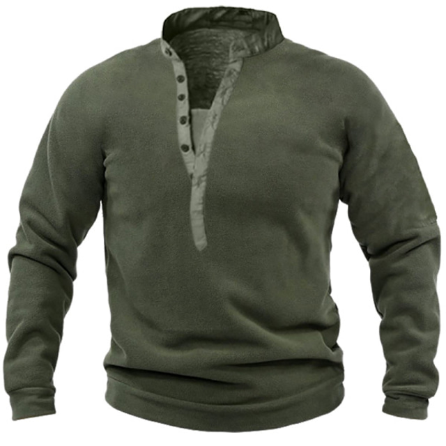  Men's Hiking Sweatshirt Pullover Sweatshirt Henley Shirt Sweatshirt Outdoor Windproof Warm Breathable Soft Winter ArmyGreen Dark Green Dark Gray Fishing Climbing Camping / Hiking / Caving