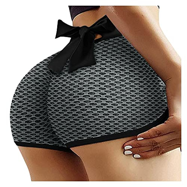  Women's Yoga Shorts Workout Shorts High Waist Spandex Black Grey Shorts Bottoms Solid Color 4 Way Stretch Quick Dry Tie Knot Clothing Clothes Yoga Fitness Pilates Workout / Stretchy / Athletic