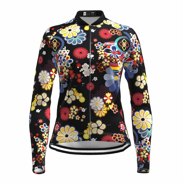  21Grams® Women's Cycling Jersey Long Sleeve Mountain Bike MTB Road Bike Cycling Graphic Floral Botanical Shirt Black Breathable Quick Dry Moisture Wicking Sports Clothing Apparel / Stretchy