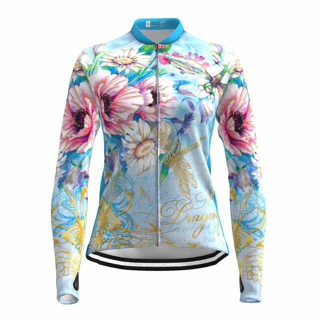  21Grams® Women's Cycling Jersey Long Sleeve Mountain Bike MTB Road Bike Cycling Graphic Floral Botanical Jersey Shirt Blue Breathable Quick Dry Moisture Wicking Sports Clothing Apparel / Stretchy