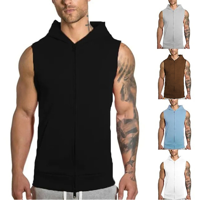  camiseta de ginástica com capuz masculino bodybuilding stringer regata muscular sem mangas (xl, preta)