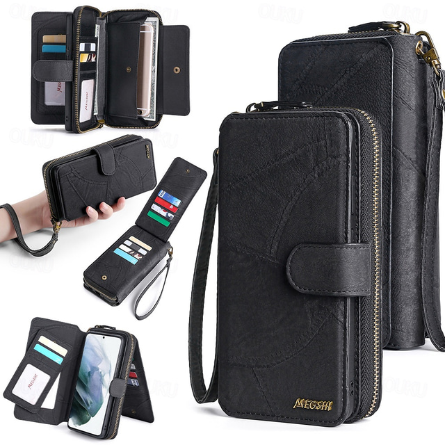  telefoon hoesje Voor Samsung Galaxy S23 S22 S21 FE S21 Ultra Plus S20 A14 A54 A73 A53 A33 Wallet Card Case Rits Volledig lichaamsbeschermend met telefoonriem Effen PC PU-nahka