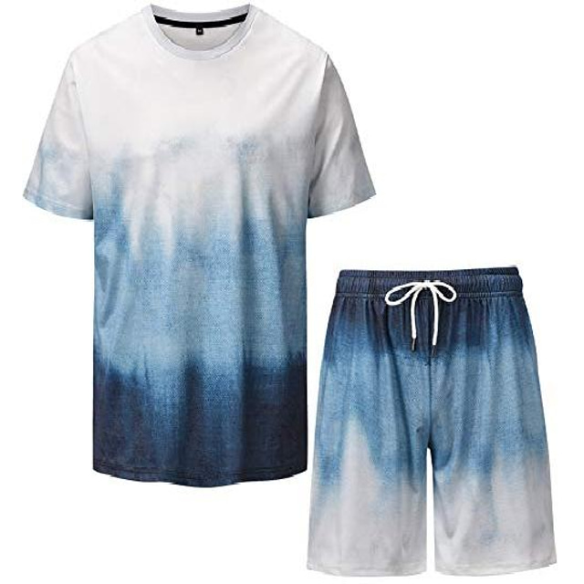  Men Hawaiian Suits Novelty Printed Shirt Beach Shorts Sleeve T-Shirts Shorts Casual Fashion Aloha Suit M S2