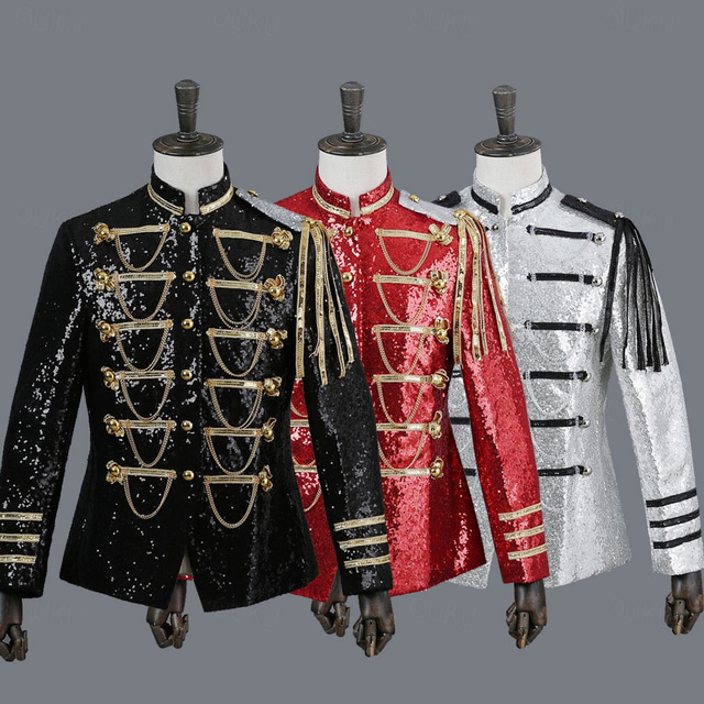  Retro Antiguo Rococó Medieval Baile de Máscaras Trajes Blazer con cuello de solapa Príncipe Aristócrata Lentejuelas Lentejuela Hombre Víspera de Todos los Santos Carnaval Mascarada Ropa de fiesta de