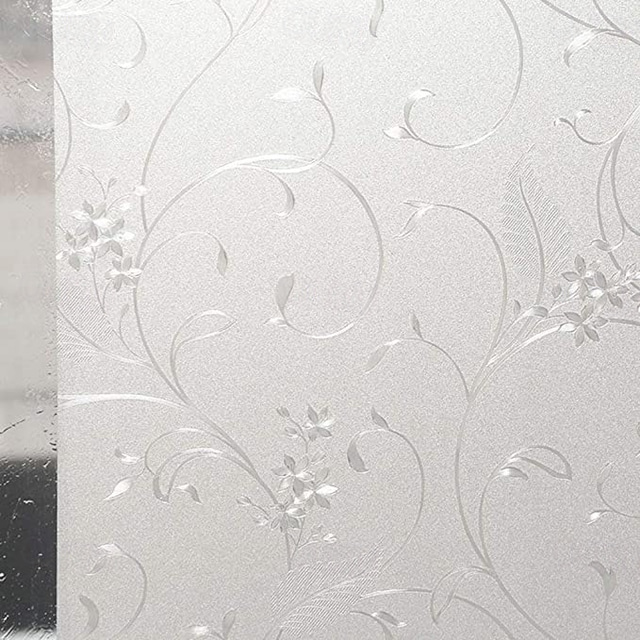  Glass Window Film Flower Privacy Window Film Frosted Glass Film Static Cling Non-Adhesive Door Window Covering for Home Kitchen Decoration 100X45cm PVC