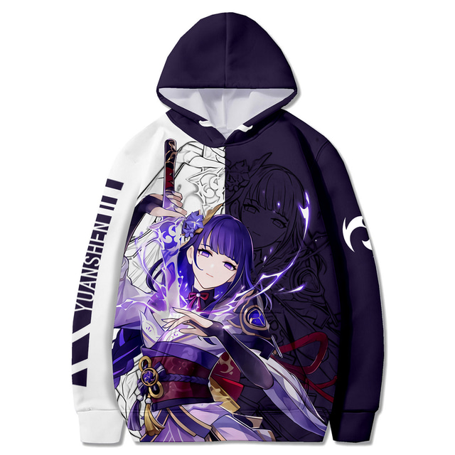  Impatto Genshin Shogun Raiden Felpa con cappuccio Anime Cartone animato Manga 3D 3D Harajuku Grafica Per Da coppia Per uomo Per donna Per adulto Ritorno a scuola Stampa 3D