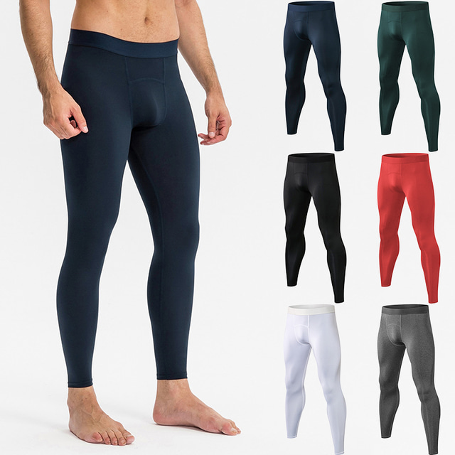  Men's Sports Gym Leggings Running Tights Leggings Compression Tights Leggings Spandex Black White Red Bottoms Solid Colored Quick Dry Moisture Wicking Clothing Clothes Fitness Gym Workout Running