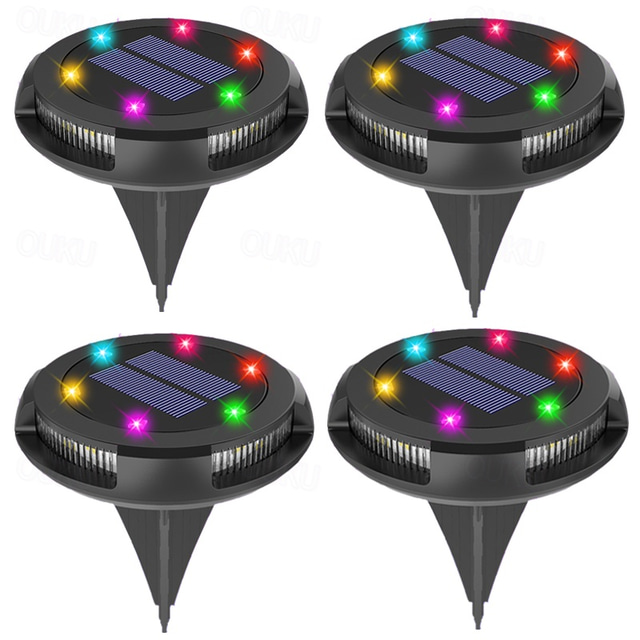  4pcs Solar Lawn Ground Lights Outdoor Waterproof Colorful LED Garden Light Sidewalk Steps Lawn Lighting Landscape Patio Decoration Lamp