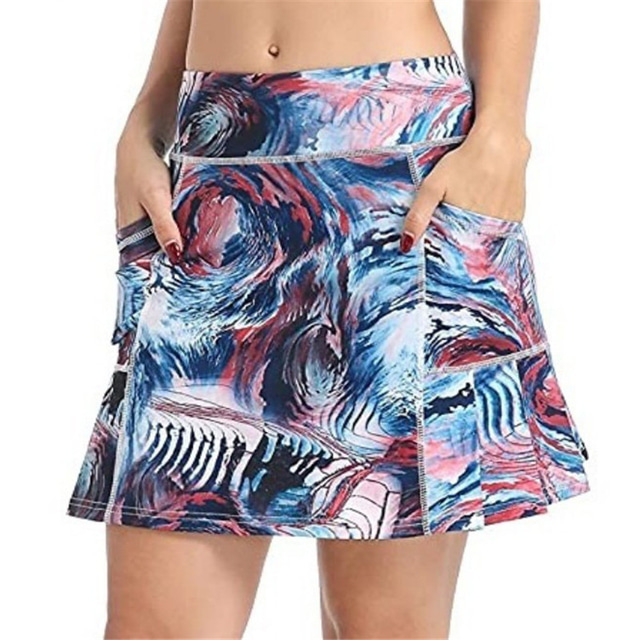  Women's Tennis Skirts Yoga Shorts Yoga Skirt 2 in 1 Side Pockets Tummy Control Butt Lift Quick Dry High Waist Yoga Fitness Gym Workout Skort Bottoms Rosy Pink Dark Blue Red Sports Activewear Stretchy