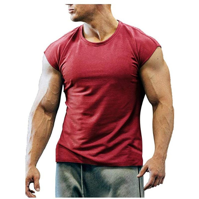  2021 new style sleeveless t-shirt men's summer casual sports fitness men's short-sleeved bottoming shirt