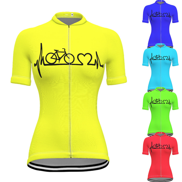  OUKU Women's Cycling Jersey Graphic Bike Tee Tshirt Jersey Top Mountain Bike MTB Road Bike Cycling Green Yellow Sky Blue Sports Clothing Apparel / Stretchy / Athleisure