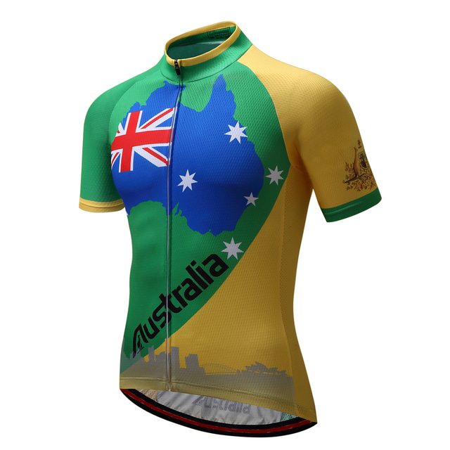  OUKU Men's Cycling Jersey Short Sleeve Mountain Bike MTB Road Bike Cycling Graphic Australia Shirt Green Yellow Breathable Quick Dry Moisture Wicking Sports Clothing Apparel / Athleisure