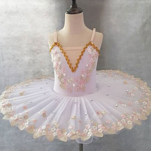  Ballet Tutu Dress Kids' Dancewear Crystal Lace Printing Embroidery Girls' Training Performance Sleeveless High Elastane Lace Tulle