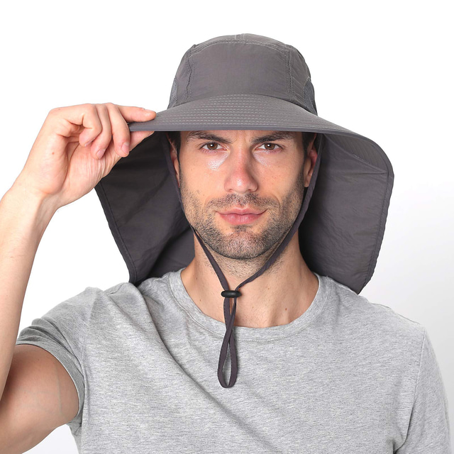  senwai sun wide brim hat for men,sun protection upf 50+ hat with neck flap for fishing hiking dark gray