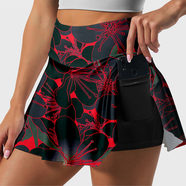 21Grams® Women's Athletic Skort Running Skirt 2 in 1 Running Shorts with Built In Shorts Athletic Bottoms 2 in 1 Side Pockets Summer Fitness Gym Workout Running Training Exercise Breathable Quick Dry