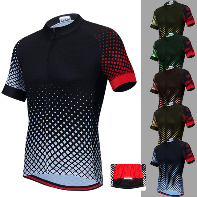  21Grams® Men's Short Sleeve Cycling Jersey With 3 Rear Pockets Summer Bicycle Riding Bike Top Breathable Quick Dry Moisture Wicking Spandex Polyester Green Black Orange Polka Dot Gradient