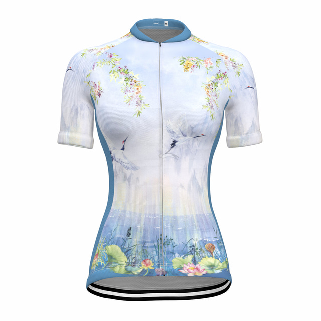  21Grams® Pentru femei Manșon scurt Jersey de ciclism Grafic Floral Botanic Bicicletă Topuri Ciclism montan Ciclism stradal Albastru celest Uscare rapidă Confortabil la umezeală Sport Îmbrăcăminte