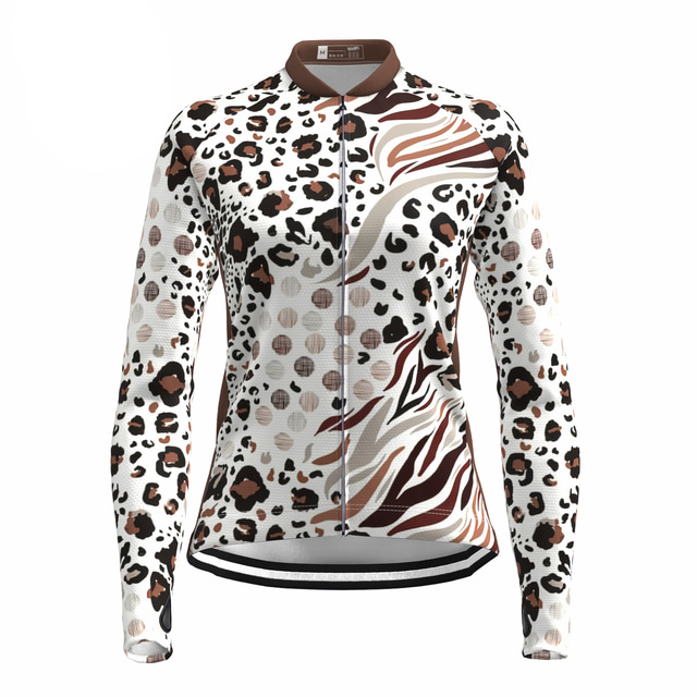  21Grams® Women's Cycling Jersey Long Sleeve Mountain Bike MTB Road Bike Cycling Graphic Leopard Shirt White Warm Moisture Wicking Reflective Strips Sports Clothing Apparel / Stretchy / Athleisure