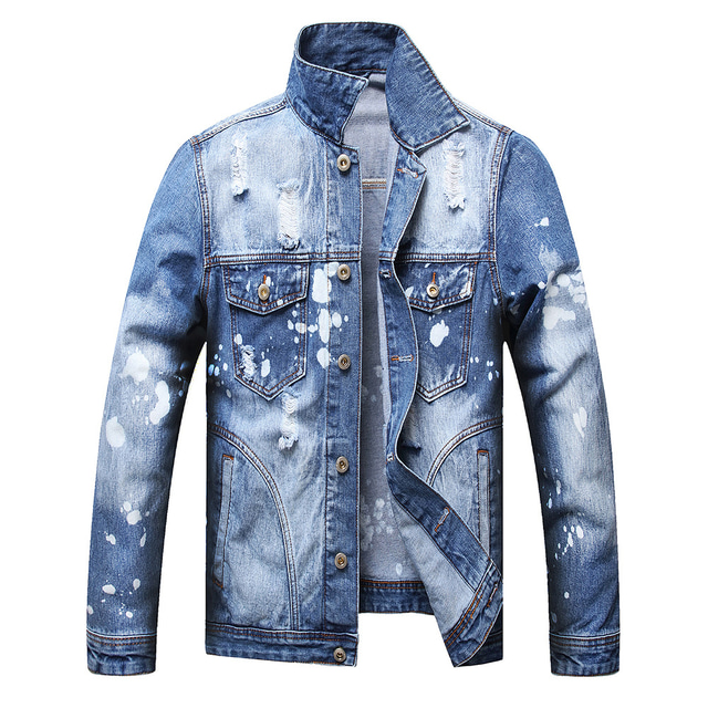  ripped retro denim jacket for men fashion sherpa jean jacket authentic stretch classic distressed jeans coat