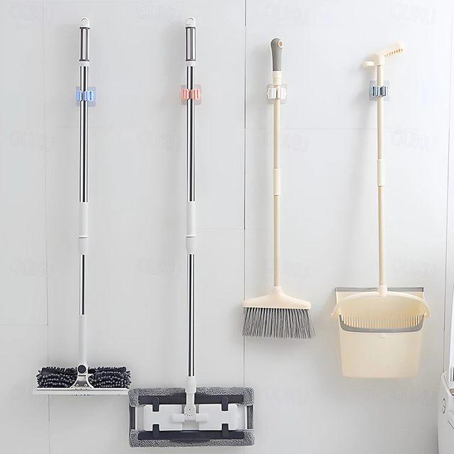  Wall Mounted Mop Organizer Holder Broom Hanger Bathroom Hook Rack Kitchen Storage Tool Seamless Adhesive Home Clip Hanging