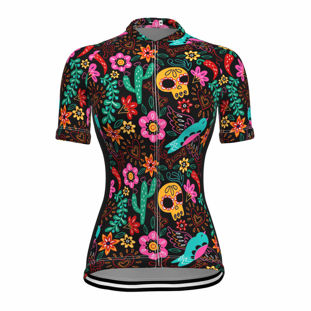  21Grams® Women's Cycling Jersey Short Sleeve Mountain Bike MTB Road Bike Cycling Graphic Floral Botanical Shirt Black Breathable Quick Dry Moisture Wicking Sports Clothing Apparel / Stretchy