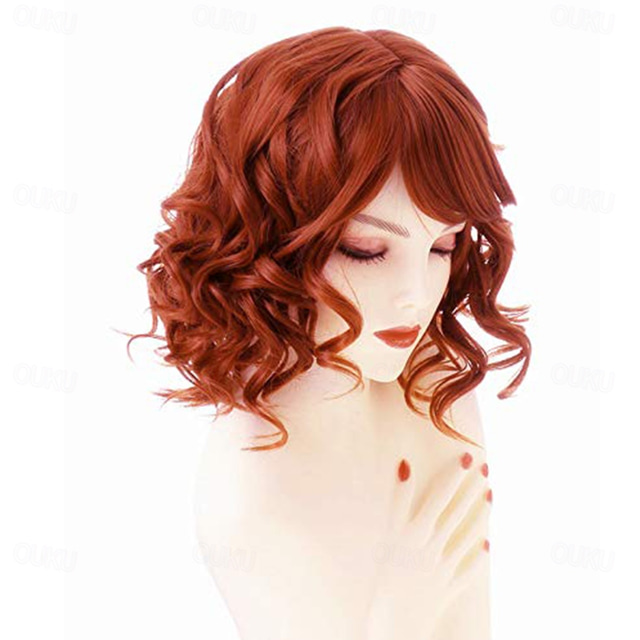  Short Curly Fox Red Wig Ladies Layered Natural Synthetic Wig Full Head Halloween Costume Cosplay Wig with Wig Cap