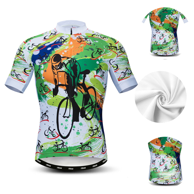  21Grams Men's Cycling Jersey Short Sleeve Mountain Bike MTB Road Bike Cycling Graphic Patterned Graffiti Jersey Top Green Dark Green Sky Blue Lycra Breathable Quick Dry Moisture Wicking Sports