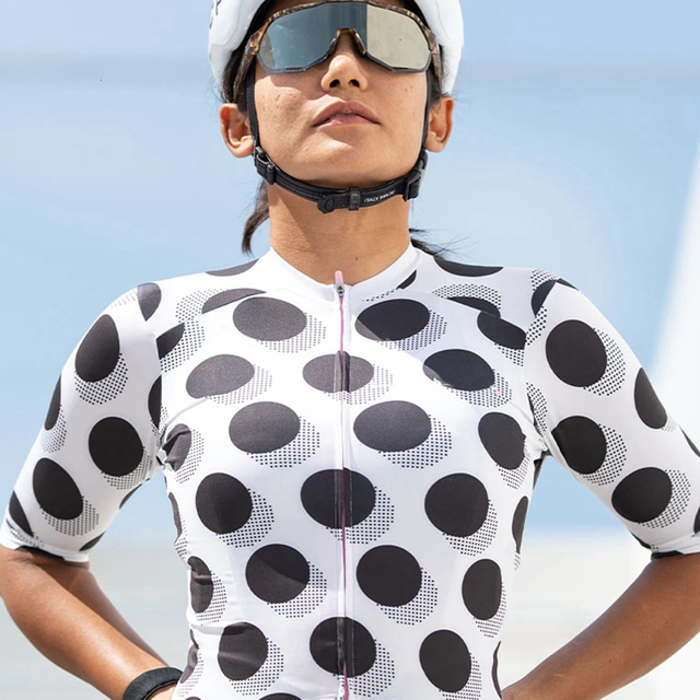  21Grams® Mulheres Manga Curta Camisa para Ciclismo Poá Moto Blusas Ciclismo de Montanha Ciclismo de Estrada Branco Verde Amarelo Secagem Rápida Pavio Humido Esportes Roupa / Com Stretch