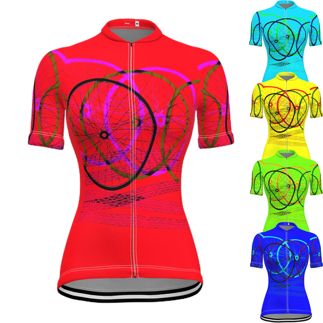  OUKU Women's Cycling Jersey Short Sleeve Mountain Bike MTB Road Bike Cycling Graphic Shirt Green Yellow Sky Blue Breathable Quick Dry Moisture Wicking Sports Clothing Apparel / Stretchy / Athleisure