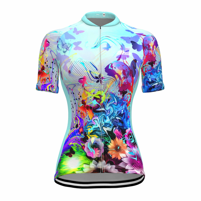  21Grams® Pentru femei Manșon scurt Jersey de ciclism Grafic Floral Botanic Bicicletă Topuri Ciclism montan Ciclism stradal Albastru Uscare rapidă Confortabil la umezeală Sport Îmbrăcăminte / Strech