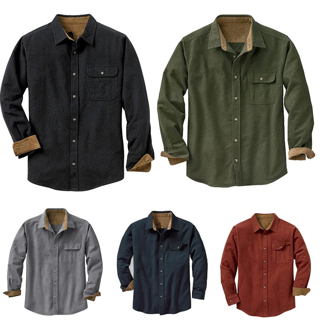 menns bukk camp flanell skjortejakke langermet button down skjorte arbeidsskjorte arbeidsverktøy uformell button down skjorte