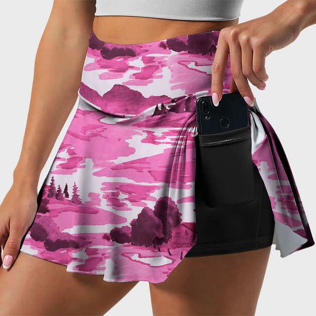  Women's Running Shorts Running Skirt Athletic Skorts Bottoms 3D Print Landscape Quick Dry Moisture Wicking 2 in 1 Side Pockets Blue Light Pink Purple / Stretchy / Athleisure