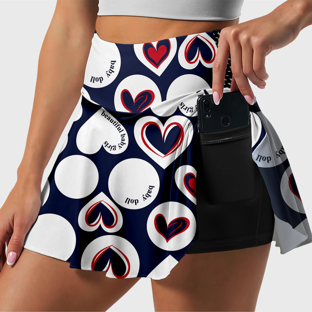  Women's Running Shorts Running Skirt Athletic Skorts Bottoms Heart Geometric Quick Dry Moisture Wicking 2 in 1 Side Pockets White Green Blue / Stretchy / Athleisure