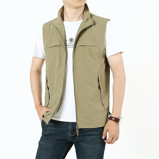  Men's Fishing Vest Hiking Vest Outerwear Jacket Top Outdoor Breathable Lightweight Soft Comfortable Summer Military color Black khaki Fishing Climbing Running