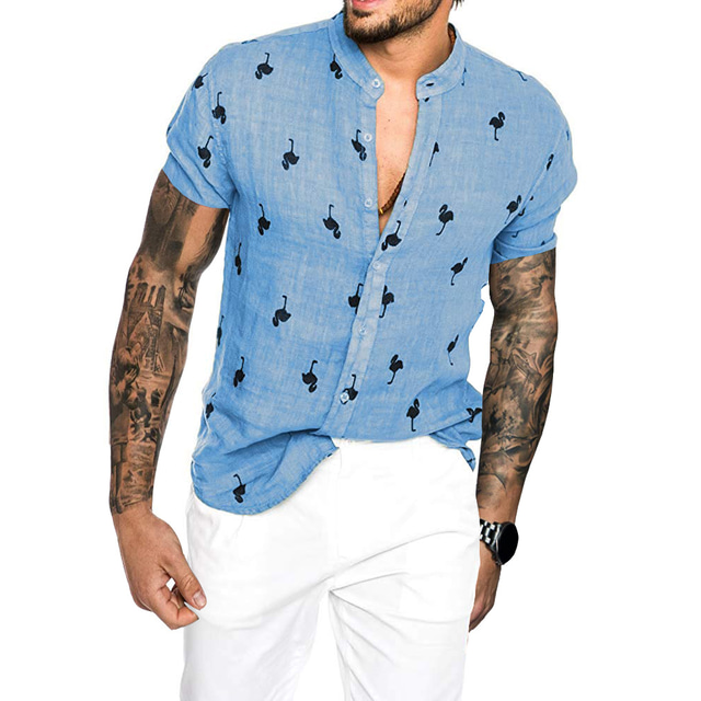  Men's Summer Hawaiian Shirt Shirt Flamingo Turndown Party Casual Button-Down Short Sleeve Tops Designer Casual Vintage Streetwear Green Blue