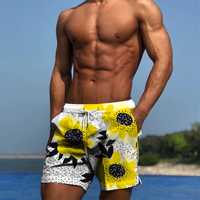  Men's Swim Trunks Swim Shorts Board Shorts Swimwear 3D Print Elastic Drawstring Design Swimsuit Comfort Breathable Soft Beach Graphic Patterned Flower / Floral Designer Streetwear Hawaiian Yellow