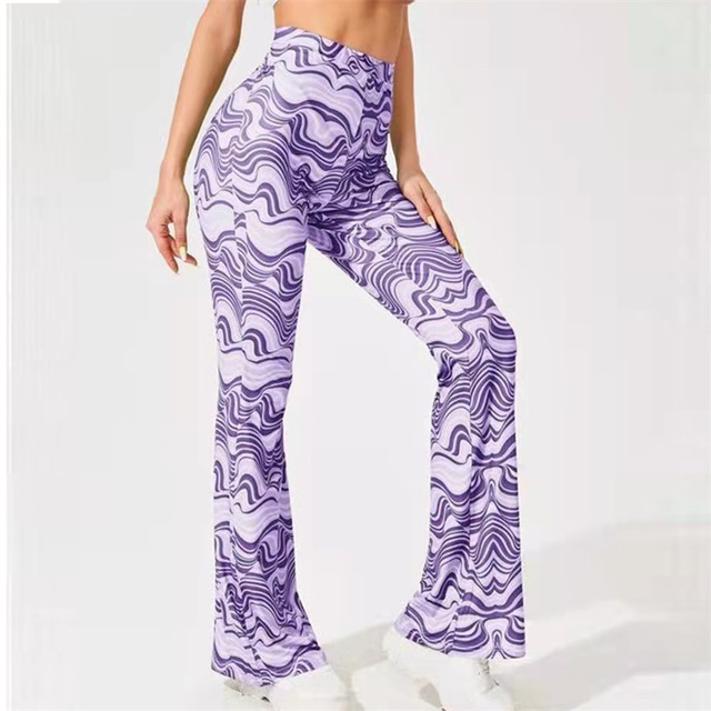  Women's High Waist Yoga Pants Flare Leg Bottoms Quick Dry Graphic Light Purple Green Gray Yoga Pilates Dance Sports Activewear Micro-elastic Loose / Athletic / Casual / Athleisure
