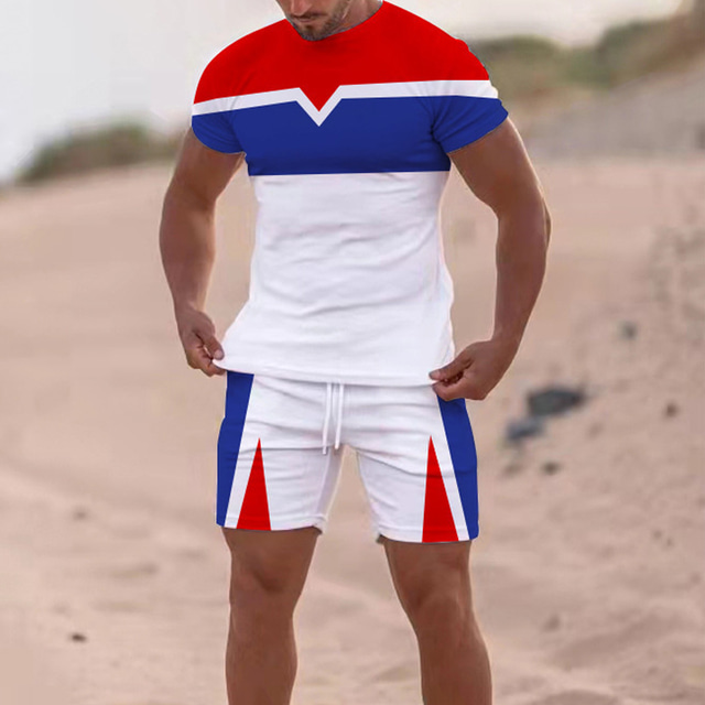  男性用 Tシャツスーツ テニスシャツ カラーブロック クルーネック ストリート カジュアル 半袖 トップの カジュアル ファッション 高通気性 快適 ホワイト ブラック イエロー