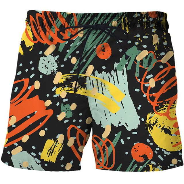 Bărbați Boxeri înot Pantaloni Scurți de Înot Costume de Baie Imprimare 3D Design Elastic cu Cordon Plajă Grafic graffiti Vară / Talie medie