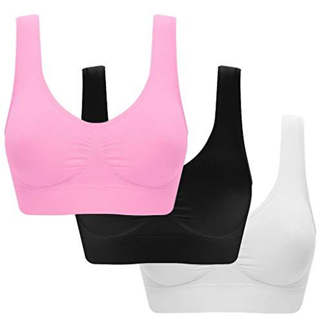  3 Pieces V Neck Cami Sports Bra - Padded Seamless Bralette,Straps Sleeping Workout Crop Tops for Women Girls